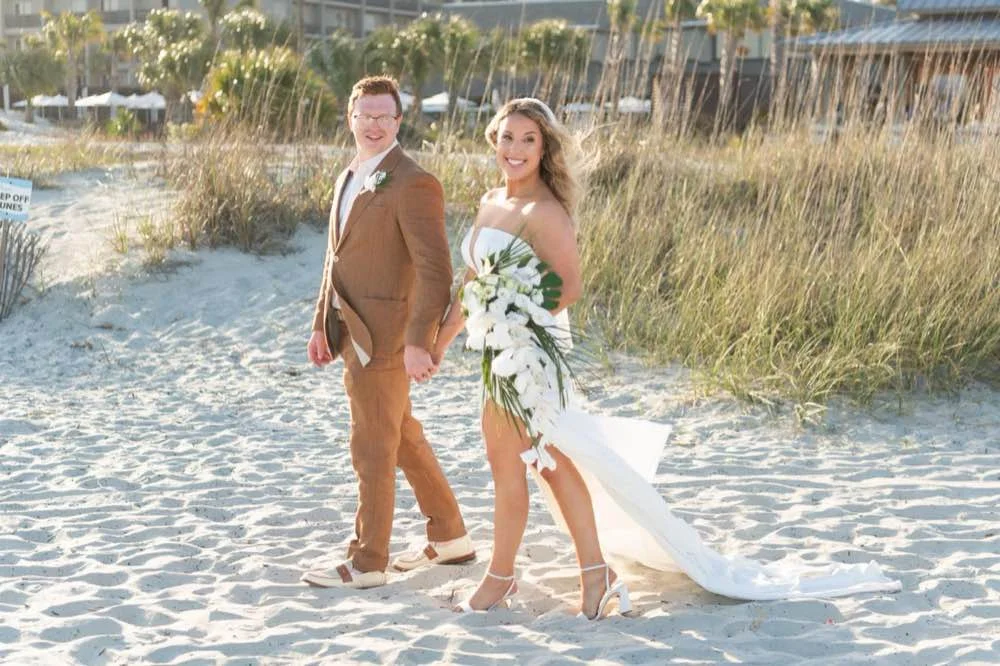 Oceanfront wedding couple portraits at Omni Hilton Head